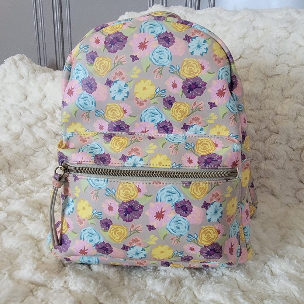 Floral Backpack with Front Zipper Pocket
